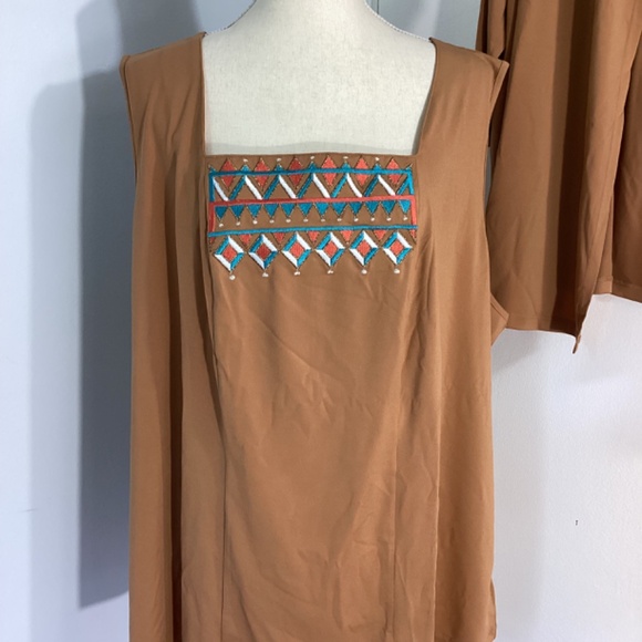 NWT VTG BOB MACKIE WEARABLE ART SOUTHWESTERN CARAMEL EMBROIDERY CARDIGAN & TANK - Picture 4 of 10